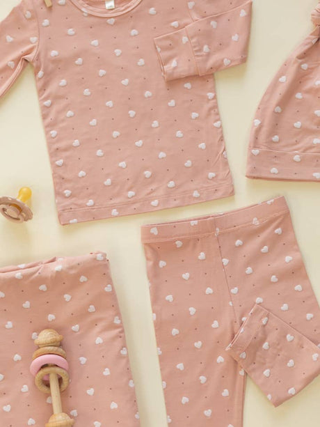 Bamboo Pajama Set || Pink Hearts by Quincy Mae