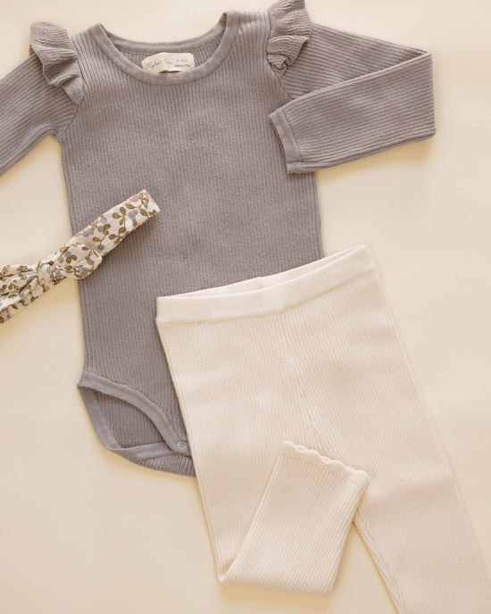 Shoulder Ruffle Bodysuit || Dusty Blue by Rylee + Cru
