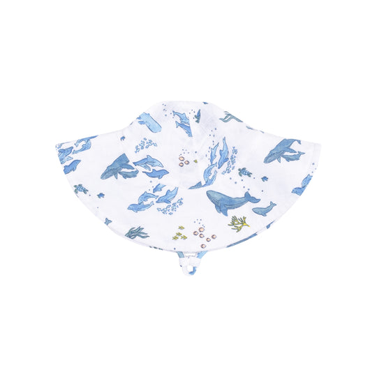 Wide Brim Sunhat - Watercolor Blue Whales by Angel Dear