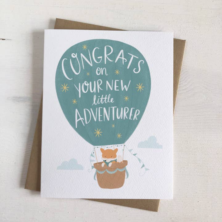 Little Adventurer- New Baby Shower Fox Card