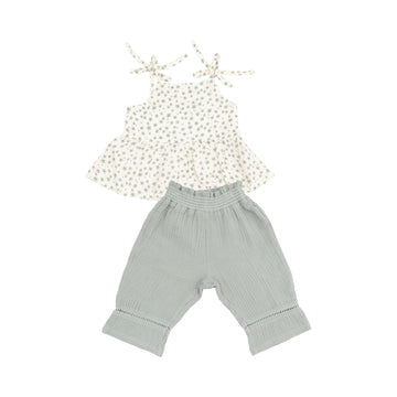 Peplum Tank and Smocked Waist Pants -Jadeite Simple Floral by Angel Dear