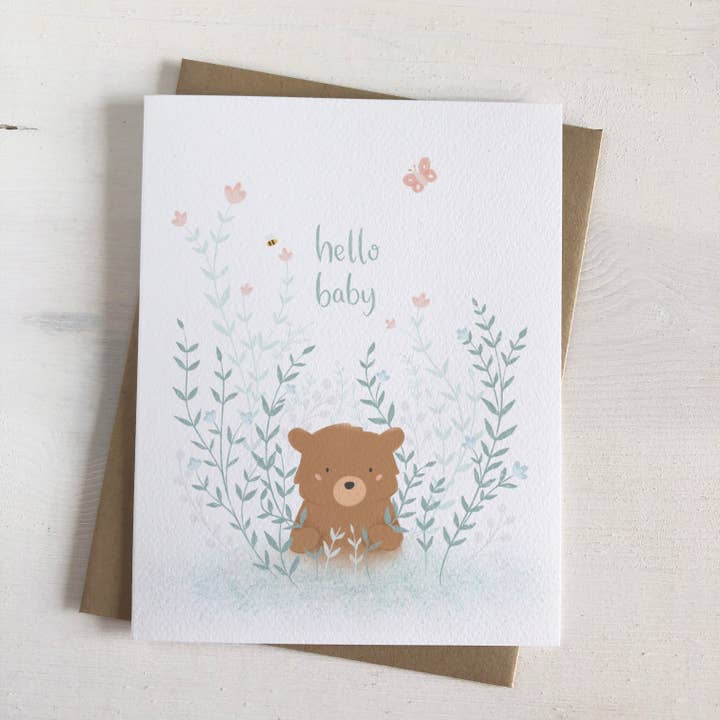 Hello Baby Bear- New Baby Shower Woodland Card