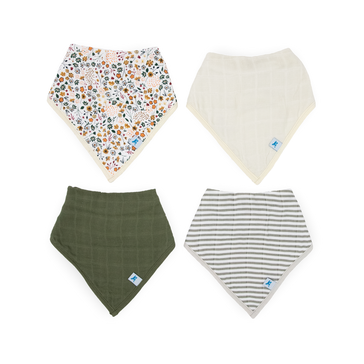 Cotton Muslin + Fleece Bandana Bib 4 Pack - Pressed Petals by Little Unicorn