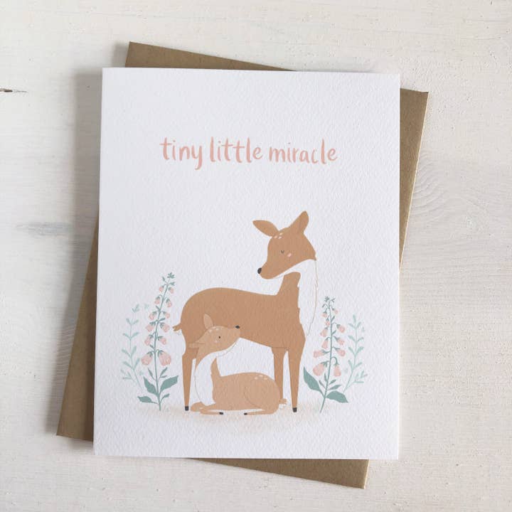 Tiny Little Miracle- Deer + Fawn Baby Card