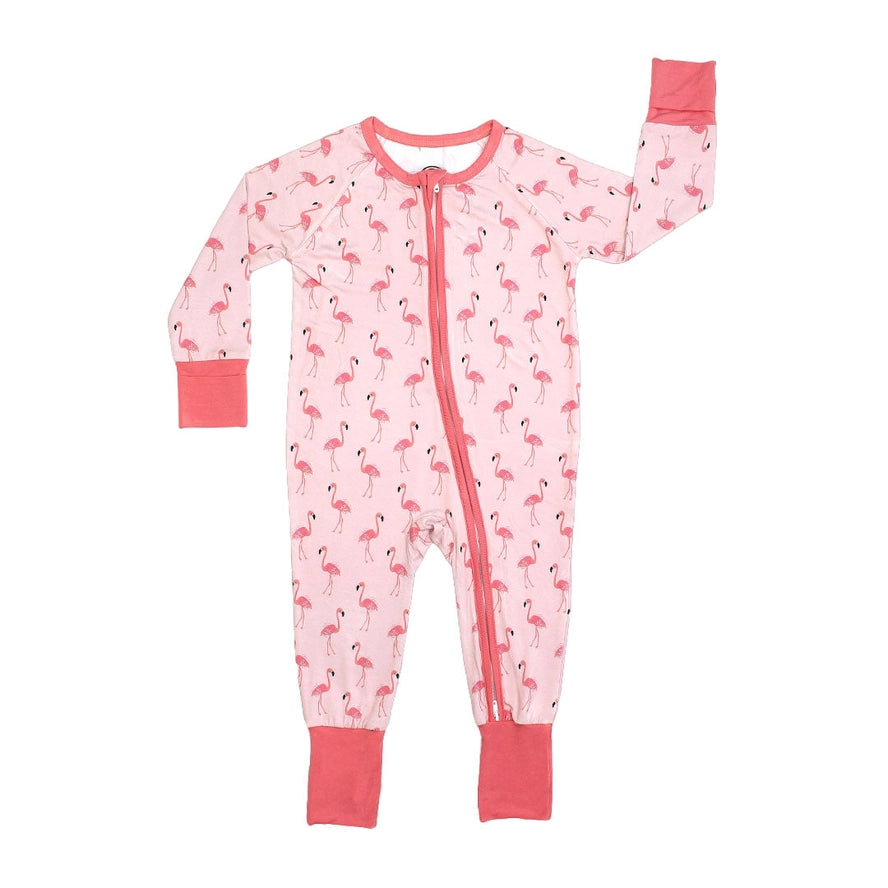 Fancy Flamingos Pink Bamboo Baby Pajamas Convertible Sleeper by Emerson and Friends