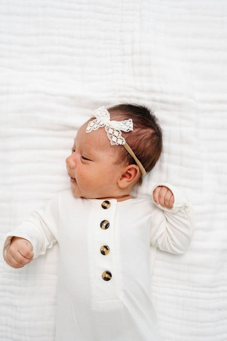 Lace Bow - Mini Ivory Headband by Lou Lou & Company