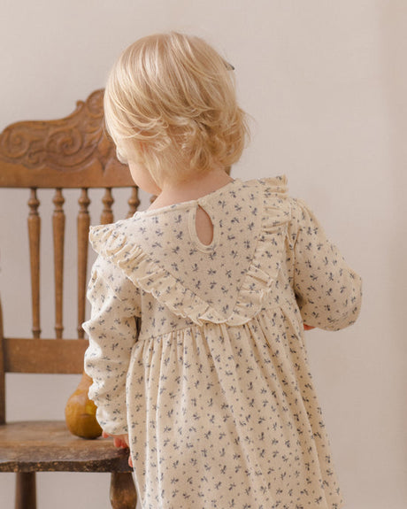 Long Sleeve Ruffle V Dress || Blue Ditsy by Quincy Mae