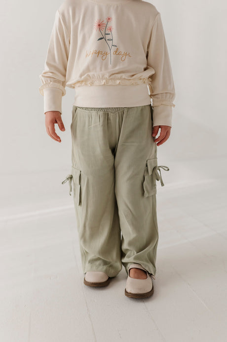 Wide Leg Cargo Pant- Sage by Babysprouts