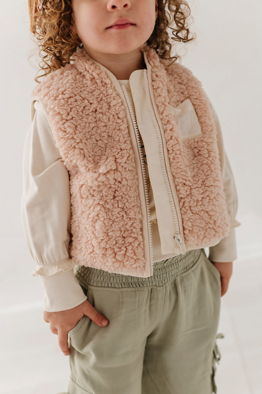 Sherpa Zipper Vest- Soft Pink by Babysprouts