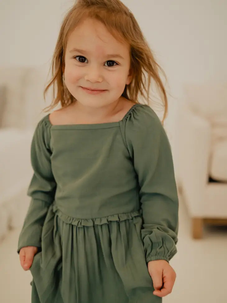 Longsleeve Maxi Ruffle Dress in Pine by babysprouts