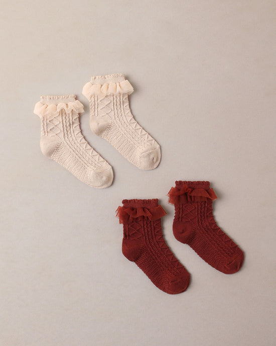 Ruffle Socks || Pearl, Ruby by Noralee