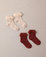 Ruffle Socks || Pearl, Ruby by Noralee