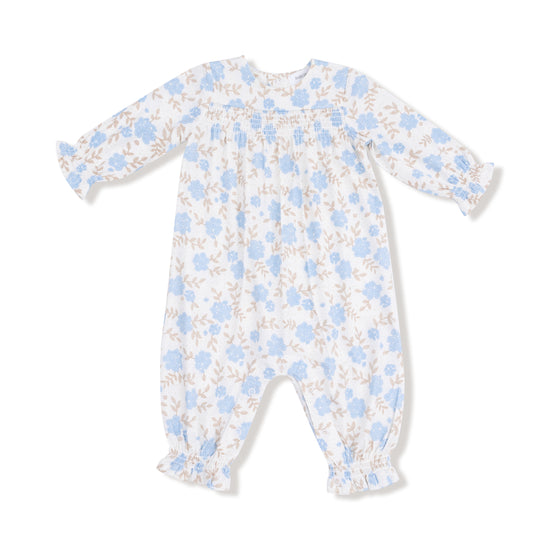 Baby Blue Floral- Smocked Romper by Angel Dear