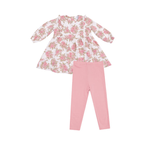 Ruffle L/S Dress + Ribbed Legging- Heirloom Bouquets by Angel Dear