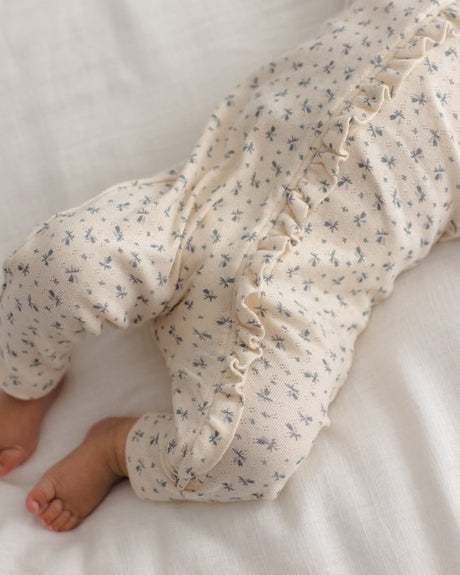 Ruffle Jumpsuit || Blue Ditsy by Quincy Mae
