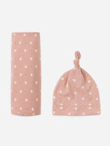 Bamboo Swaddle + Knotted Hat || Pink Hearts by Quincy Mae