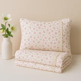Vintage Bedding Set Double-Sided Blanket & Pillow Organic Cotton– French Floral Pink by Cherubin Chic