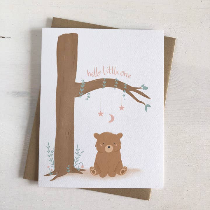 Hello Little One- New Baby Bear Woodland Card