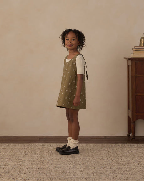 V-Neck Overall Dress || Embroidered Daisies by Rylee + Cru