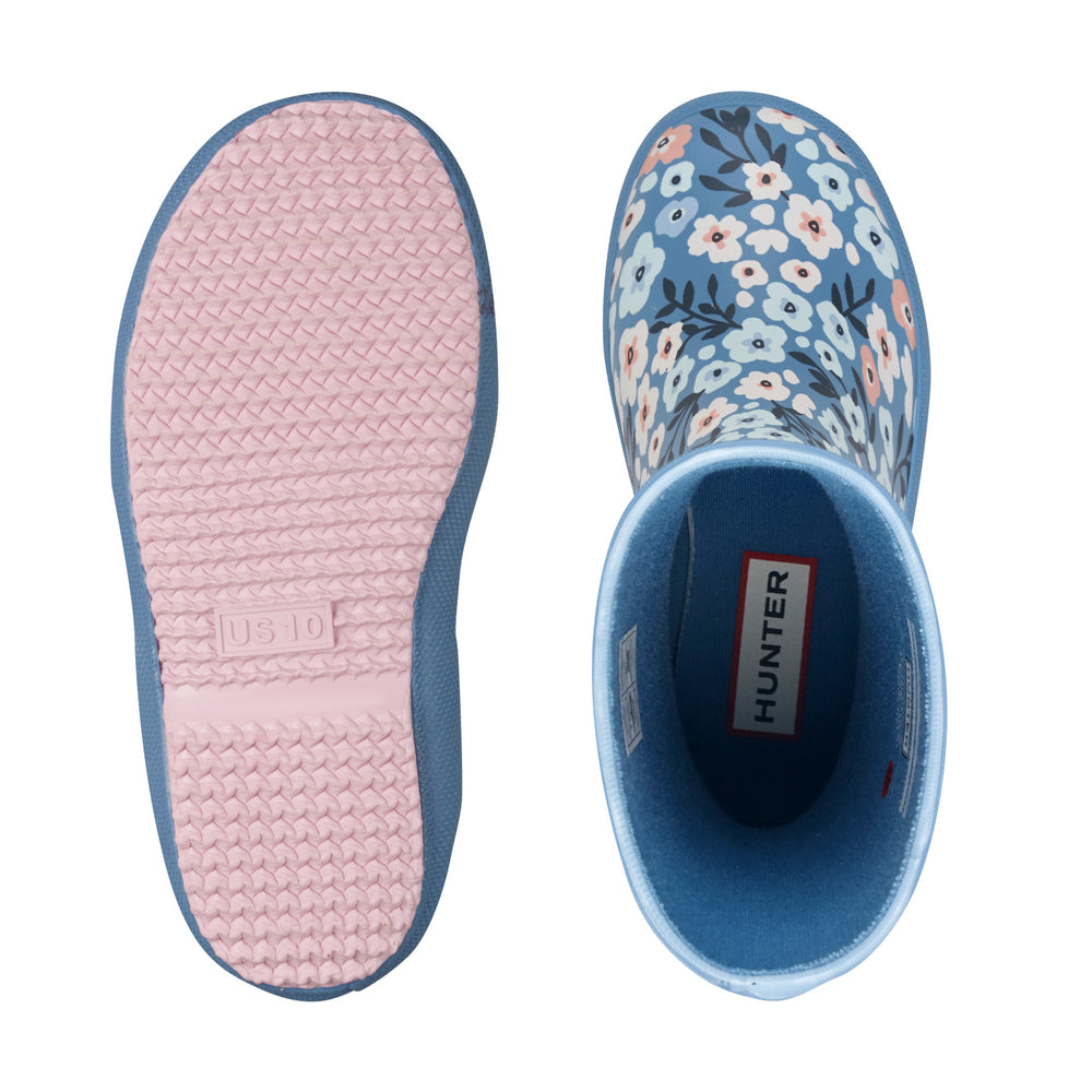 Kids First Classic Rain Boots- Medium Blue Floral Print by Hunter Boots