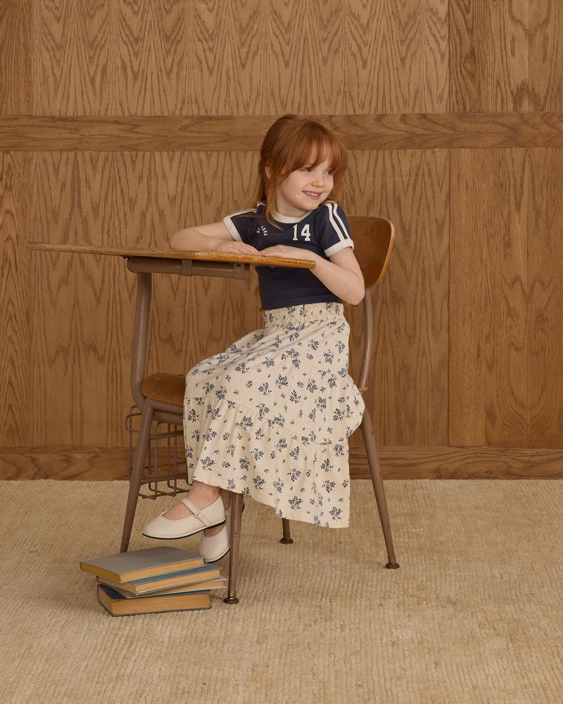 Ruffle Tiered Midi Skirt || Blue Floral by Rylee + Cru