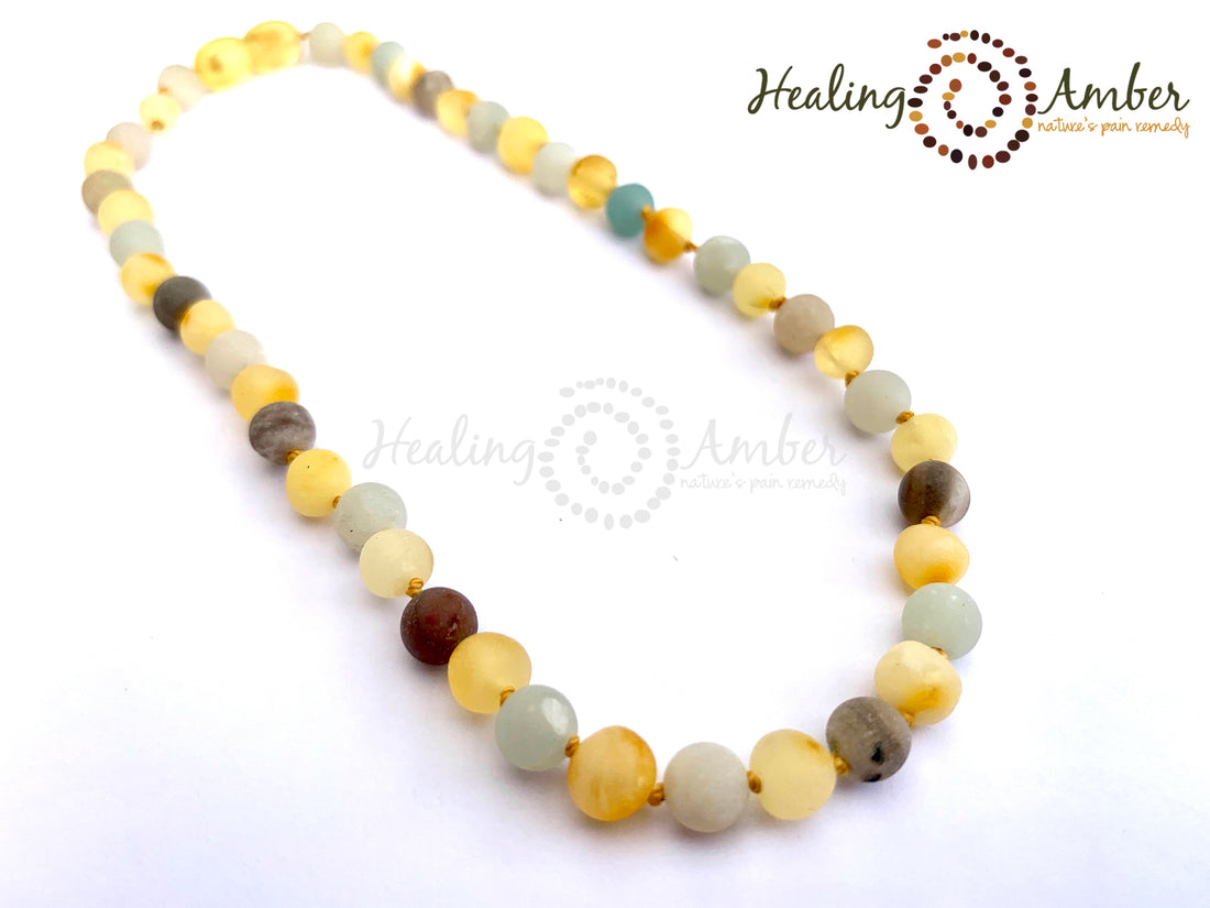 Raw Gold Amber & Amazonite Gemstone by Healing Amber