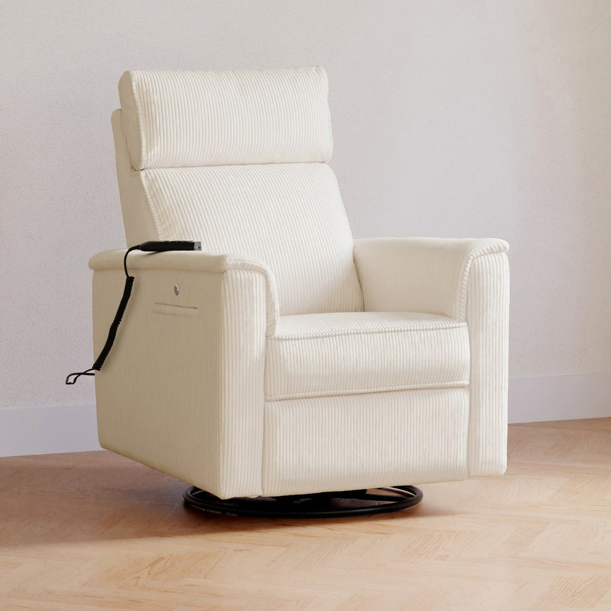 Monogram by Namesake Willa Deluxe Power Recliner and Swivel Glider with Heat + Massage | Ivory Corduroy | EXCLUSIVE!