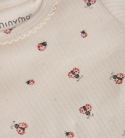 Ribbed Bodysuit in White Swan w/ Ladybugs by Minymo