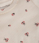 Ribbed Bodysuit in White Swan w/ Ladybugs by Minymo