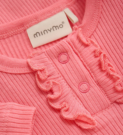 Ribbed Bodysuit in Strawberry Pink by Minymo