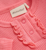 Ribbed Bodysuit in Strawberry Pink by Minymo