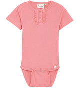 Ribbed Bodysuit in Strawberry Pink by Minymo