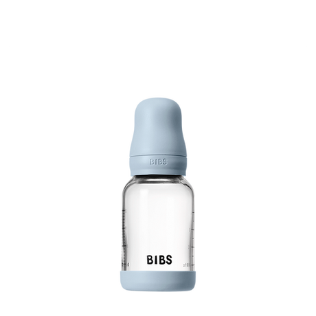 Baby Glass Bottle Set 4oz Silicone- Baby Blue (Slow Flow) by Bibs
