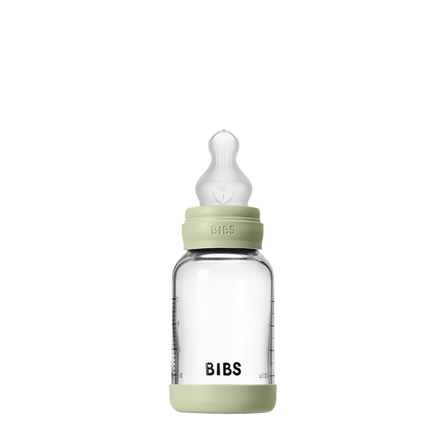 Baby Glass Bottle Set 4oz Silicone (Slow Flow) - Sage by Bibs