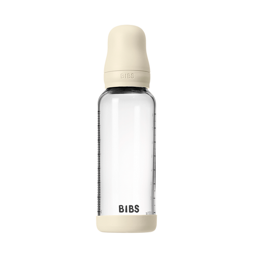 Baby Glass Bottle Set 8oz Silicone (Medium Flow) - Ivory by Bibs