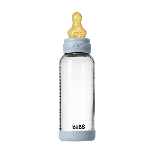 Baby Glass Bottle Set 8oz Latex (Medium Flow)- Baby Blue by Bibs