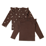 Organic Ruffle Long Sleeve- Dark Brown by Makemake