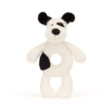 Bashful Black and Cream Puppy Ring Rattle by Jellycat