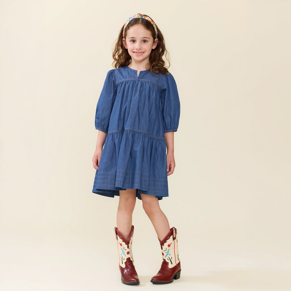 Girls Sawyer Dress- Chambray by Pink Chicken