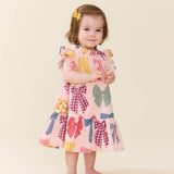 Baby Girls Harper Dress Set- Patterned Bows by Pink Chicken