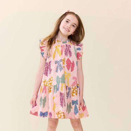 Girls Harper Dress- Patterned Bows by Pink Chicken