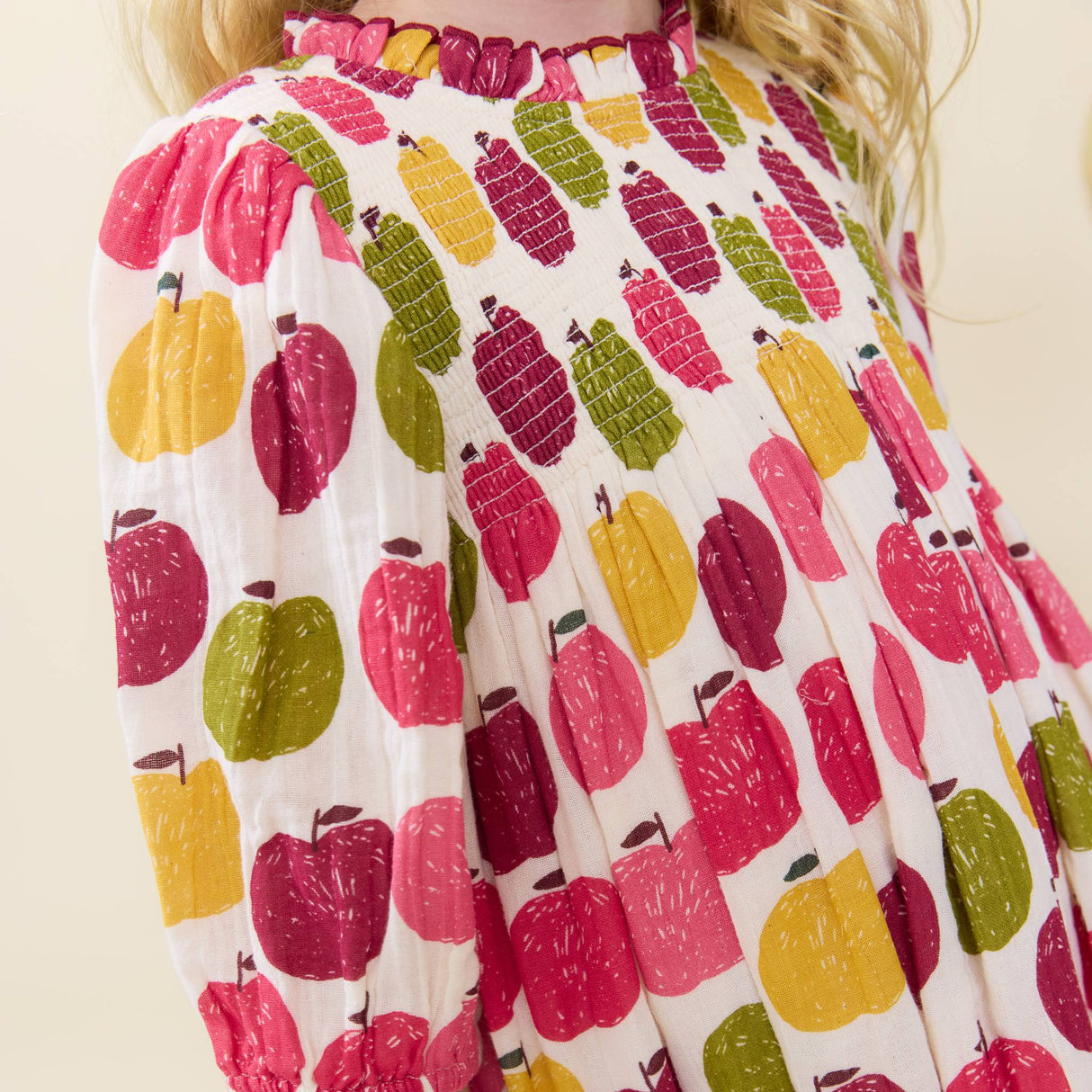 Girls Puff Sleeve Stevie- Pink Delicious Apples by Pink Chicken