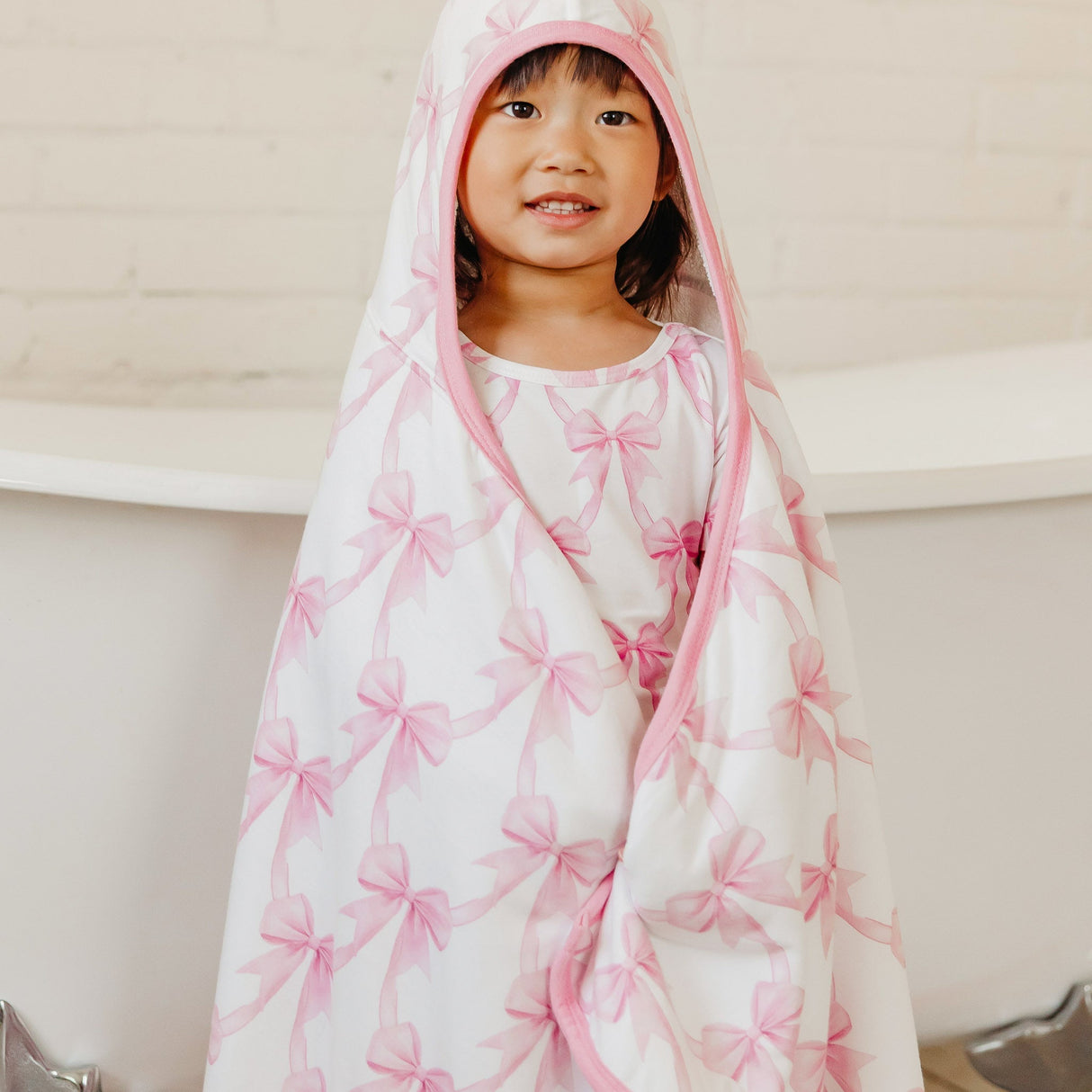 Premium Big Kid Hooded Towel- Bow My Gosh by Copper Pearl