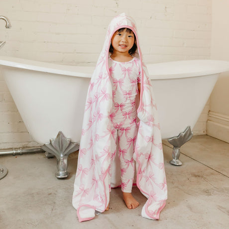 Premium Big Kid Hooded Towel- Bow My Gosh by Copper Pearl