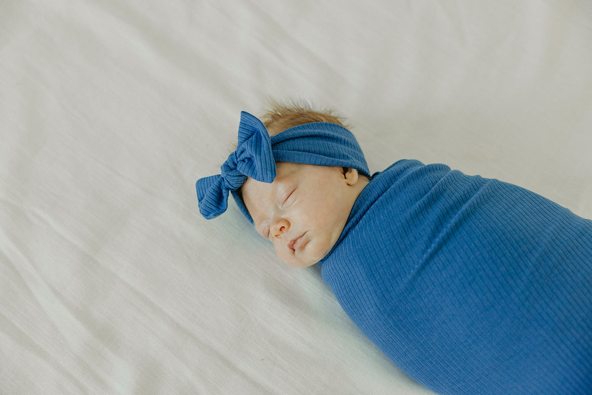 Rib Knit Headband Bow - Indigo by Copper Pearl