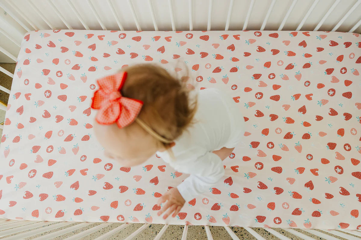 Premium Knit Fitted Crib Sheet - Strawberry by Copper Pearl