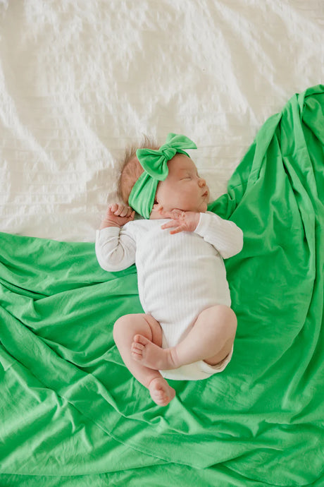 Knit Swaddle Blanket in Lime by Copper Pearl