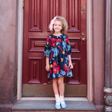 Girls Amara Dress- Navy Hibiscus Floral by Pink Chicken
