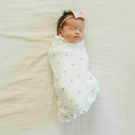 Stretch Knit Swaddle Blanket - Grey Cross by Little Unicorn