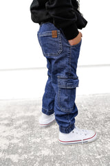 Cargo Denim Jogger - Classic Denim Wash by Little Bipsy